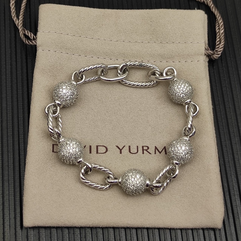 David ✨Yurman Silver Pavé Sphere Link Bracelet - Sparkling Silver